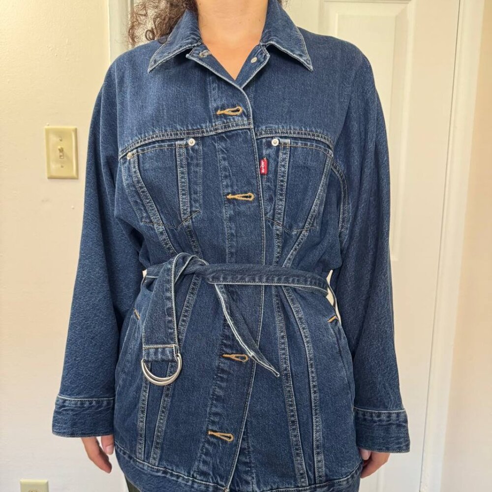 Levi’s Belted Dolman Oversized Denim Trucker Jacket in Dark Blue